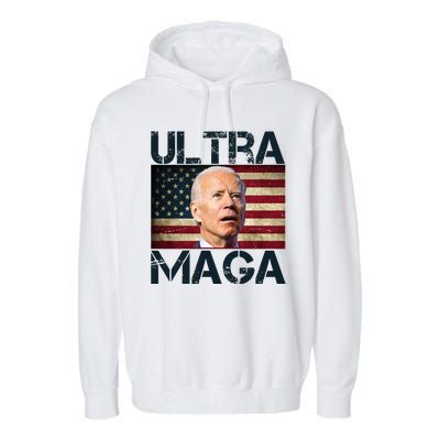 Ultra Maga Usa Flag Joe Biden Funny Garment-Dyed Fleece Hoodie