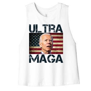 Ultra Maga Usa Flag Joe Biden Funny Women's Racerback Cropped Tank