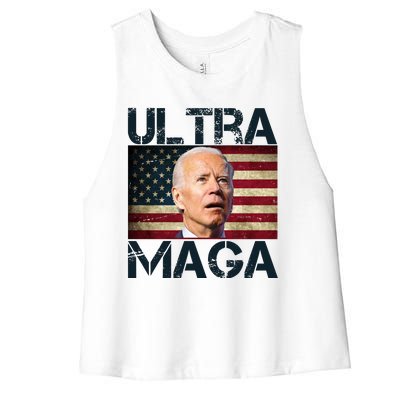 Ultra Maga Usa Flag Joe Biden Funny Women's Racerback Cropped Tank