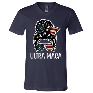 Ultra Maga Usa Female Bun V-Neck T-Shirt