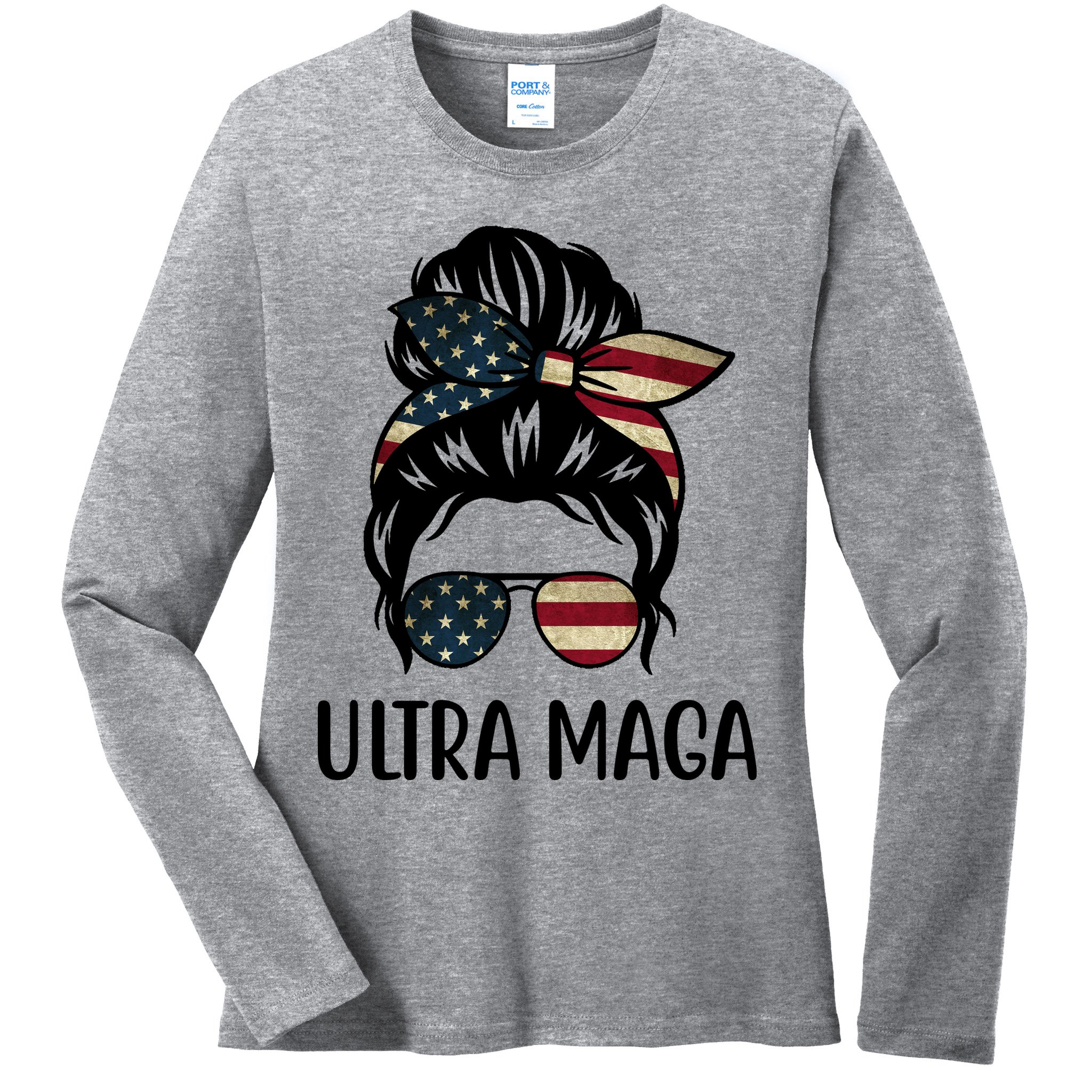 Ultra Maga Usa Female Bun Ladies Long Sleeve Shirt