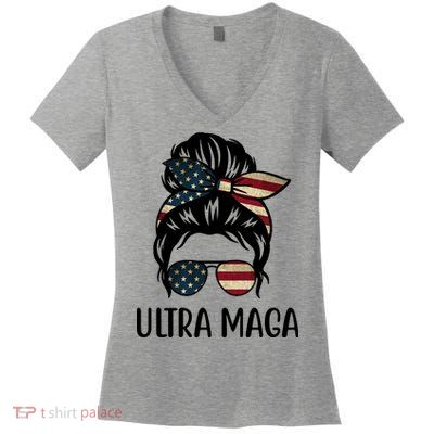 Ultra Maga Usa Female Bun Women's V-Neck T-Shirt