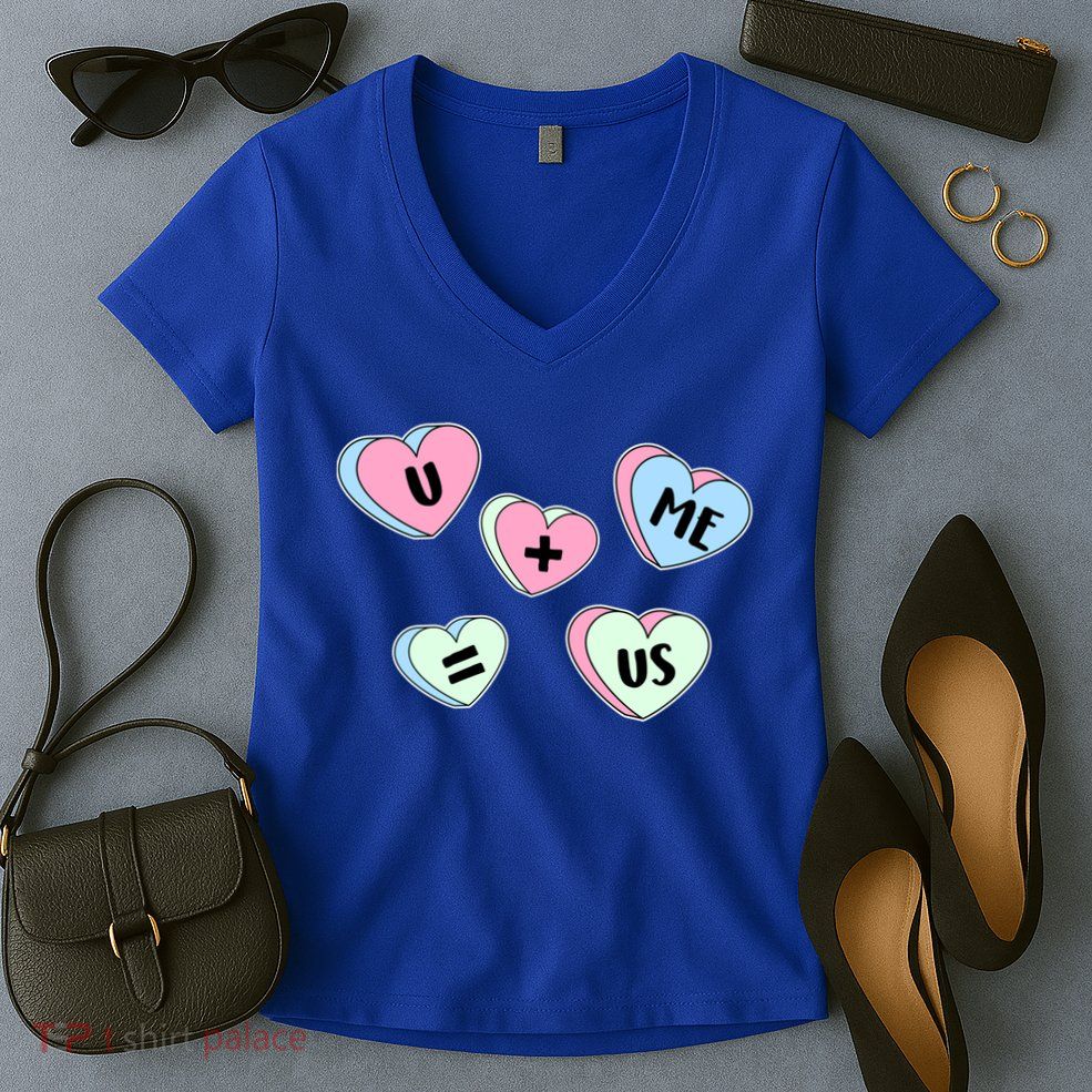 U + Me = Us Valentines Day Candy Gift Women's V-Neck T-Shirt