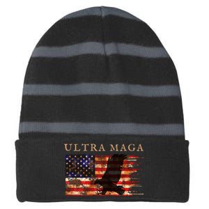 Ultra Maga Conservative Anti Biden Striped Beanie with Solid Band