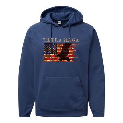 Ultra Maga Conservative Anti Biden Performance Fleece Hoodie