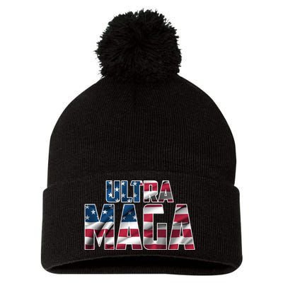 Ultra Maga USA Logo Pom Pom 12in Knit Beanie