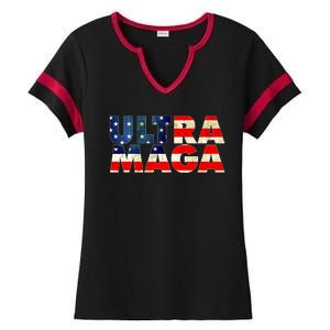 Ultra Maga USA American Flag Ladies Halftime Notch Neck Tee