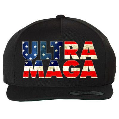 Ultra Maga USA American Flag Wool Snapback Cap