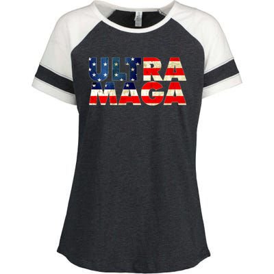 Ultra Maga USA American Flag Enza Ladies Jersey Colorblock Tee