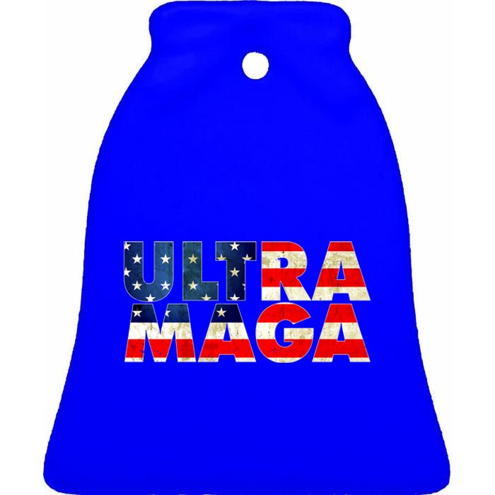 Ultra Maga USA American Flag Ceramic Bell Ornament