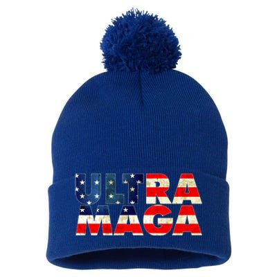 Ultra Maga USA American Flag Pom Pom 12in Knit Beanie