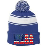 Ultra Maga USA American Flag Stripe Pom Pom Beanie