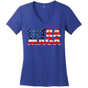 Ultra Maga USA American Flag Women's V-Neck T-Shirt