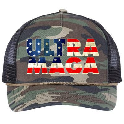 Ultra Maga USA American Flag Retro Rope Trucker Hat Cap