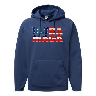 Ultra Maga USA American Flag Performance Fleece Hoodie