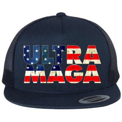 Ultra Maga USA American Flag Flat Bill Trucker Hat