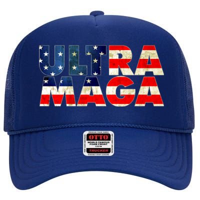 Ultra Maga USA American Flag High Crown Mesh Back Trucker Hat