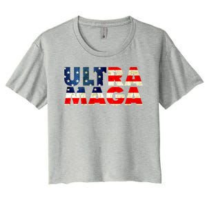 Ultra Maga USA American Flag Women's Crop Top Tee