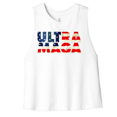 Ultra Maga USA American Flag Women's Racerback Cropped Tank