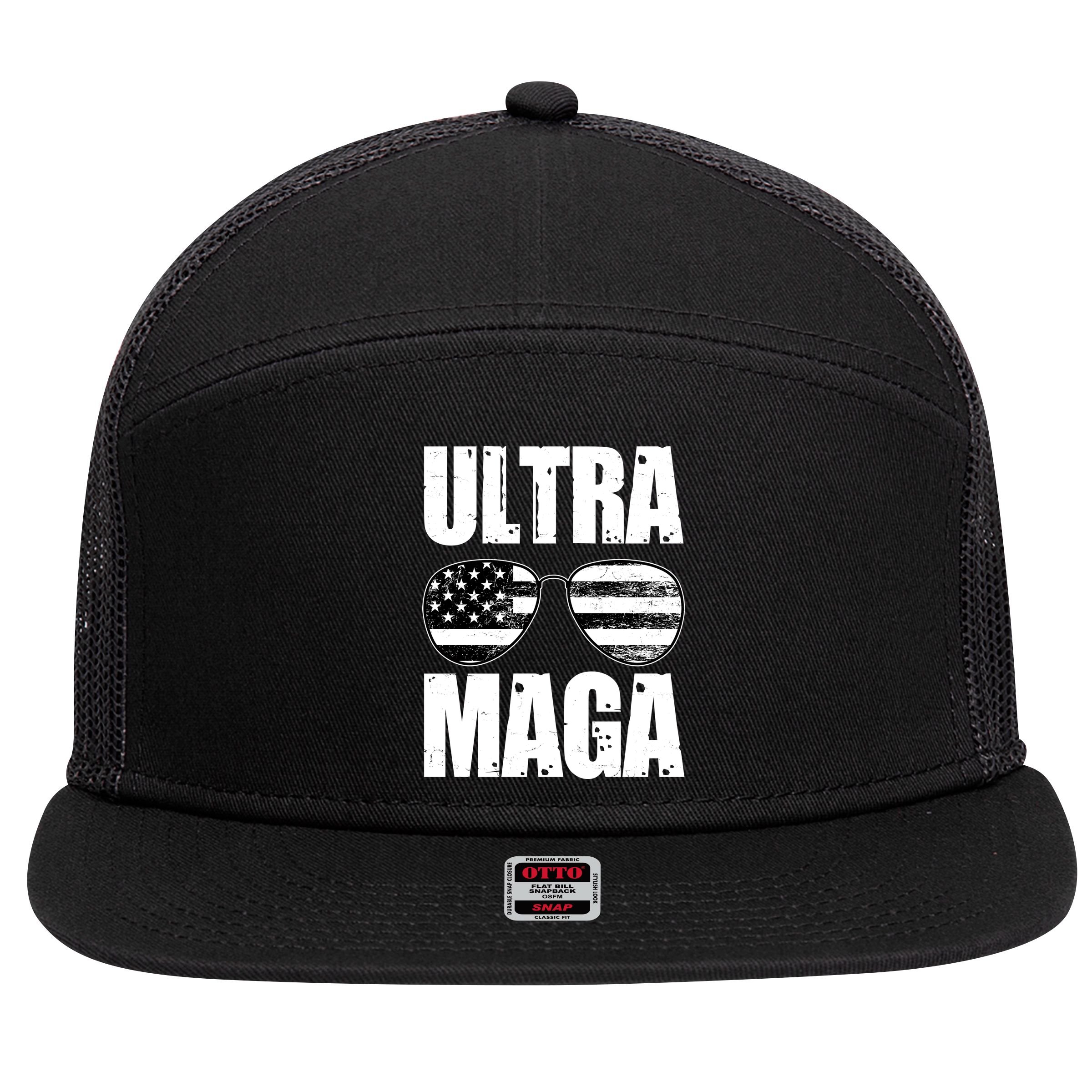 Ultra Maga USA Flag Sunglasses 7 Panel Mesh Trucker Snapback Hat