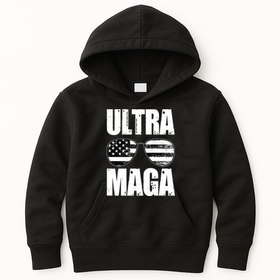 Ultra Maga USA Flag Sunglasses Kids Hoodie