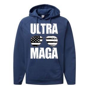 Ultra Maga USA Flag Sunglasses Performance Fleece Hoodie