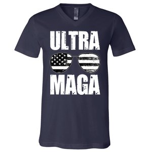 Ultra Maga USA Flag Sunglasses V-Neck T-Shirt