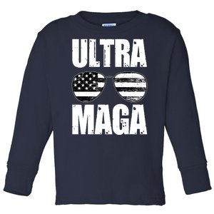 Ultra Maga USA Flag Sunglasses Toddler Long Sleeve Shirt