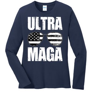 Ultra Maga USA Flag Sunglasses Ladies Long Sleeve Shirt