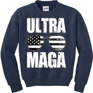 Ultra Maga USA Flag Sunglasses Kids Sweatshirt