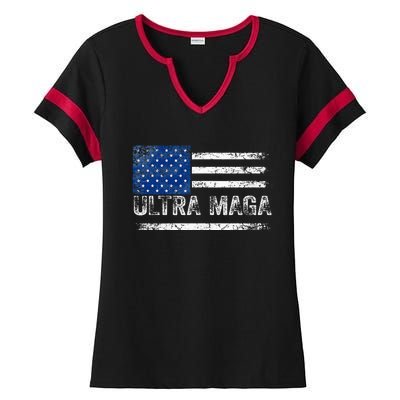 Ultra Maga Us Flag Usa Top American Ultra Mega Ladies Halftime Notch Neck Tee