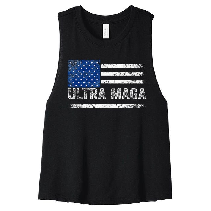 Ultra Maga Us Flag Usa Top American Ultra Mega Women's Racerback Cropped Tank