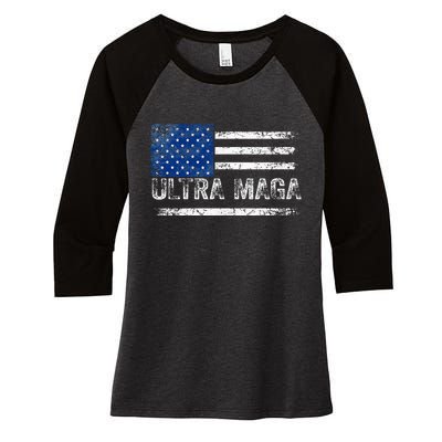 Ultra Maga Us Flag Usa Top American Ultra Mega Women's Tri-Blend 3/4-Sleeve Raglan Shirt