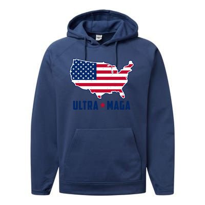 Ultra Maga United States Map Performance Fleece Hoodie