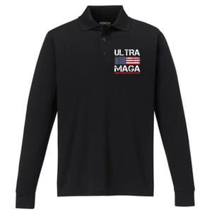 Ultra Maga US Flag American Flag 1 Performance Long Sleeve Polo