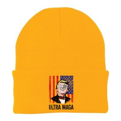 Ultra MAGA USA Flag Parody Trump 2024 Anti Biden Knit Cap Winter Beanie