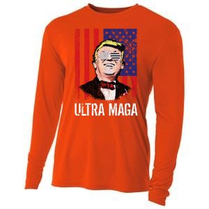 Ultra MAGA USA Flag Parody Trump 2024 Anti Biden Cooling Performance Long Sleeve Crew