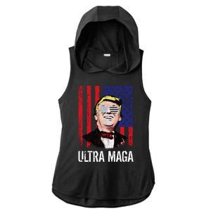 Ultra MAGA USA Flag Parody Trump 2024 Anti Biden Ladies PosiCharge Tri-Blend Wicking Draft Hoodie Tank