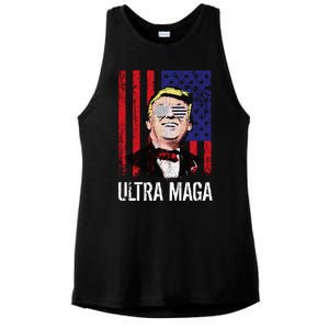 Ultra MAGA USA Flag Parody Trump 2024 Anti Biden Ladies PosiCharge Tri-Blend Wicking Tank