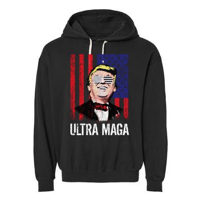 Ultra MAGA USA Flag Parody Trump 2024 Anti Biden Garment-Dyed Fleece Hoodie