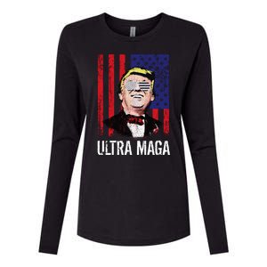 Ultra MAGA USA Flag Parody Trump 2024 Anti Biden Womens Cotton Relaxed Long Sleeve T-Shirt