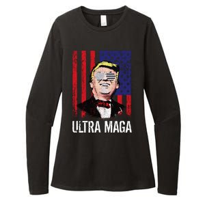 Ultra MAGA USA Flag Parody Trump 2024 Anti Biden Womens CVC Long Sleeve Shirt