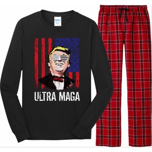 Ultra MAGA USA Flag Parody Trump 2024 Anti Biden Long Sleeve Pajama Set