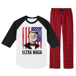 Ultra MAGA USA Flag Parody Trump 2024 Anti Biden Raglan Sleeve Pajama Set