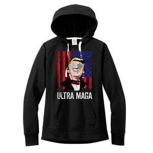 Ultra MAGA USA Flag Parody Trump 2024 Anti Biden Women's Fleece Hoodie