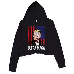 Ultra MAGA USA Flag Parody Trump 2024 Anti Biden Crop Fleece Hoodie