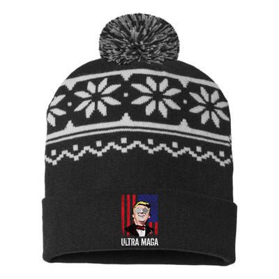 Ultra MAGA USA Flag Parody Trump 2024 Anti Biden USA-Made Snowflake Beanie