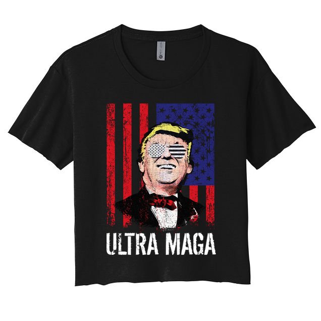 Ultra MAGA USA Flag Parody Trump 2024 Anti Biden Crop Top