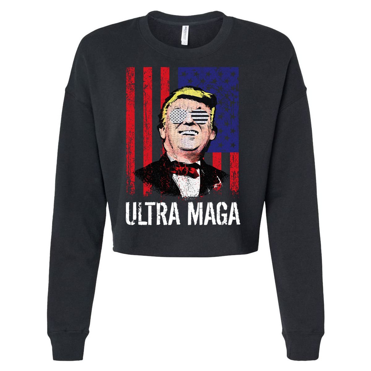 Ultra MAGA USA Flag Parody Trump 2024 Anti Biden Cropped Pullover Crew