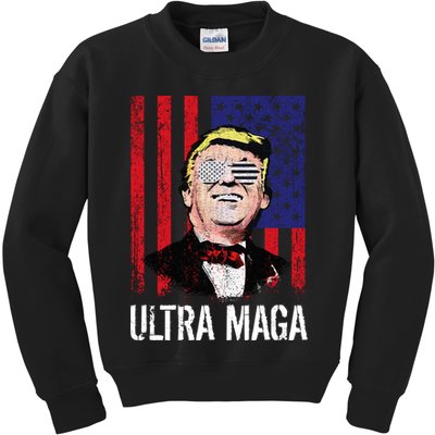 Ultra MAGA USA Flag Parody Trump 2024 Anti Biden Kids Sweatshirt